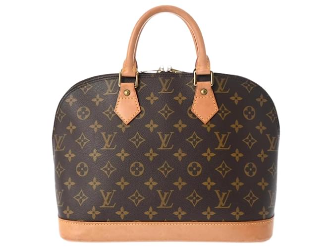 Sac à main Alma Monogram Louis Vuitton Cuir vernis Toile Marron  ref.1545049