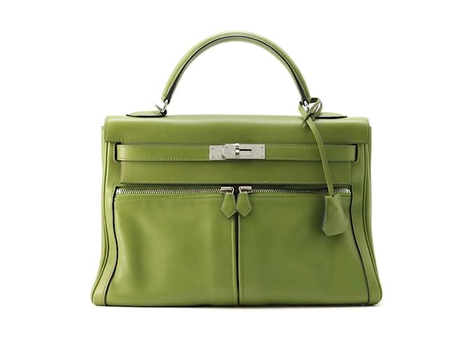 Hermès Hermes Kelly Raki 32 Handbag in Green Swift Leather  ref.1545117