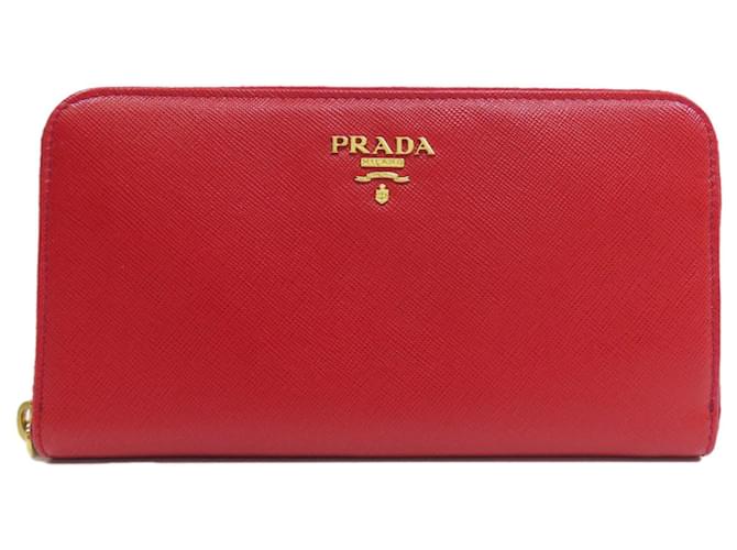 Prada Saffiano Lange Brieftasche Rot Leder  ref.1545139