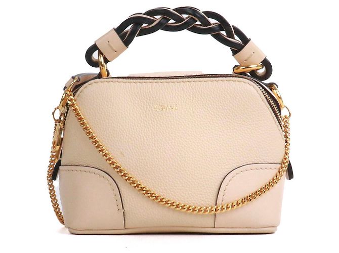 CHLOÉ - Mini bolsa de ombro Chloé Daria em couro texturizado bege