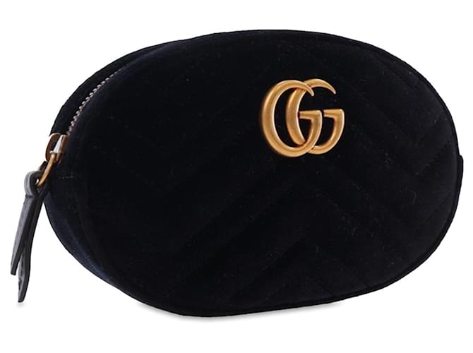 Black Gucci GG Marmont Matelasse Velvet Belt Bag Leather  ref.1545187