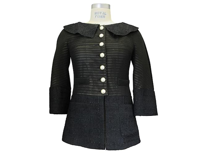 Chanel Black 2013 Eyelet and Tweed Jacket with Pearl Buttons Synthetic  ref.1545204