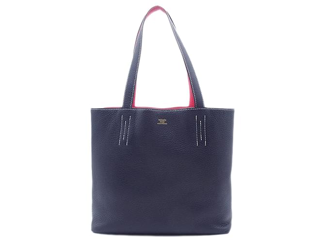 Borsa tote Double Sens 28 in pelle Clemence blu Hermès  ref.1545253