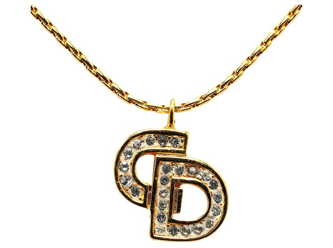 Gold Dior Gold Plated CD Logo Rhinestone Necklace Golden  ref.1545286