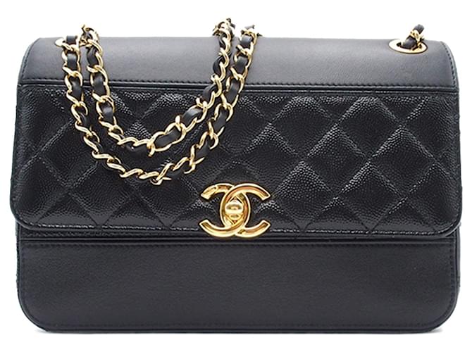 Black Chanel Caviar CC Crossbody Bag Leather  ref.1545297