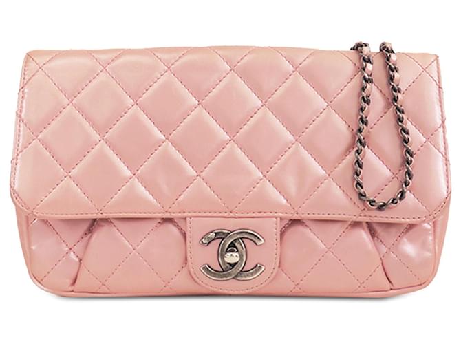 Bolsa transversal Pink Chanel Medium em couro de bezerro matelado Coco Pleats com corrente Rosa  ref.1545311