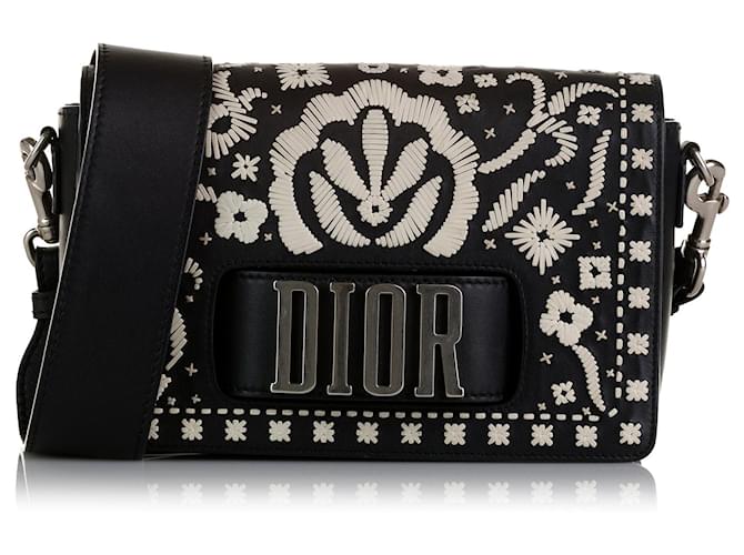 Black Dior Medium Embroidered Dio(r)evolution Flap Crossbody Bag Leather  ref.1545324