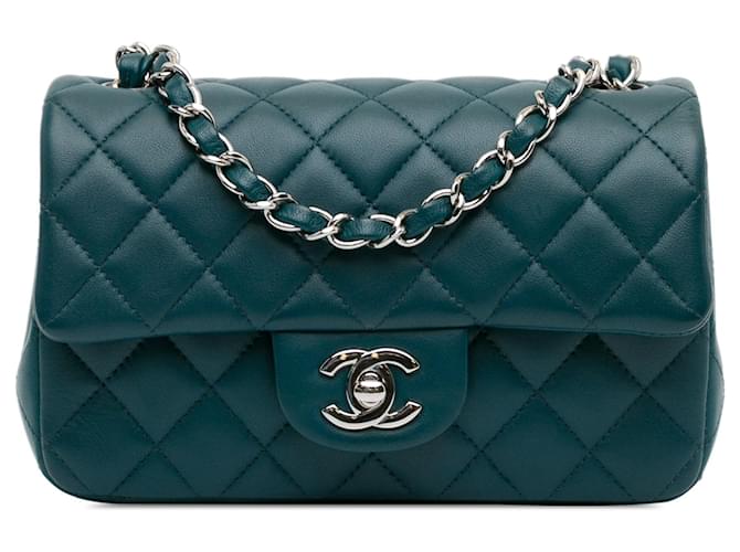 Blue Chanel Mini Rectangular Classic Lambskin Single Flap Crossbody Bag Leather  ref.1545342