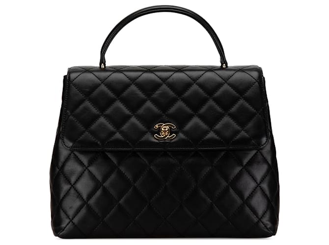 Black Chanel Lambskin Kelly Top Handle Handbag Leather  ref.1545360