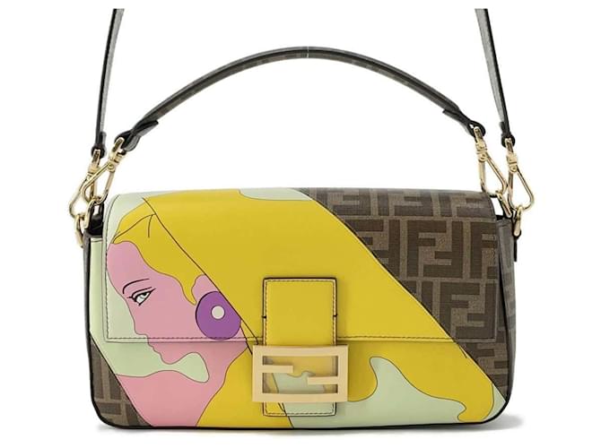 Borsa a Spalla Fendi Zucca Baguette Antonio Lopez Media Marrone Multicolore Pelle Plastica ref.1545433 Joli Closet