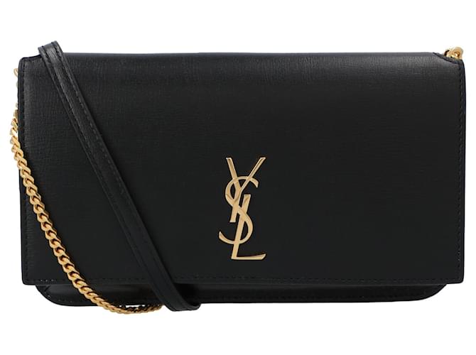 Saint Laurent Cassandre Phone Holder In Smooth Leather Black  ref.1545526