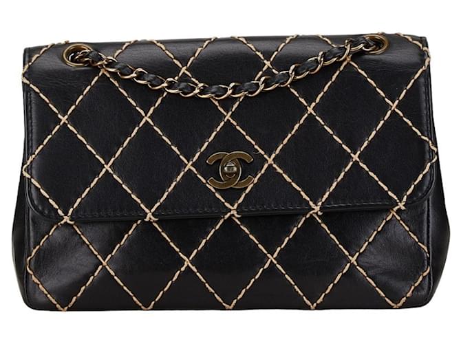 Sac à épaule Chanel Matelassé Wild Stitch avec chaîne Cuir Noir  ref.1546407