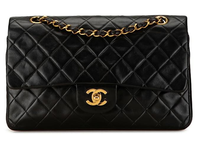 Sac à épaule à chaîne Chanel Matelassé 25 Double Flap Cuir Noir  ref.1546411