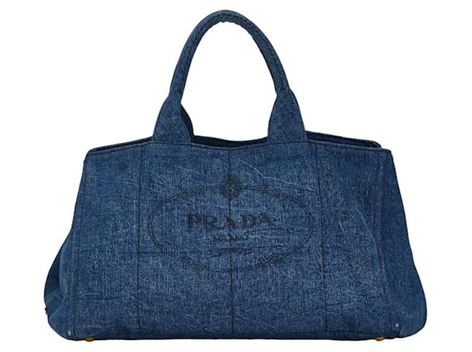 Tote Borsa Prada Canapa L con placca logo triangolare Blu Giovanni  ref.1546440