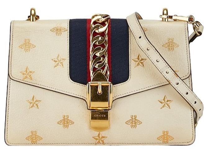 Sac à bandoulière Gucci Sylvie Bee & Star Small Chain Cuir Doré  ref.1546495