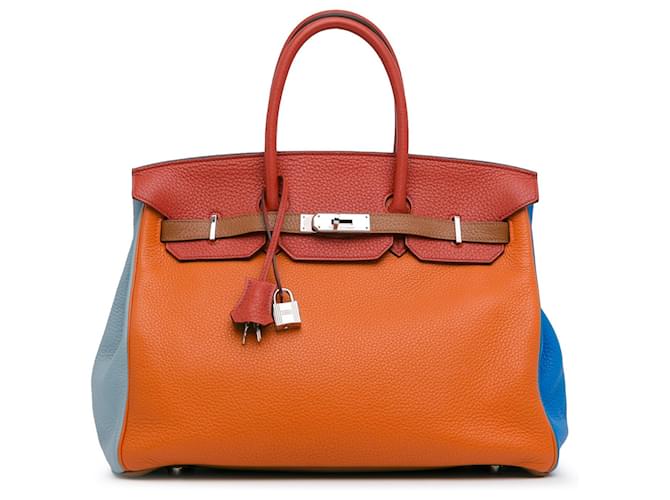 Hermès Orange Togo Birkin Arlequin 35 Cuir Veau façon poulain  ref.1546637