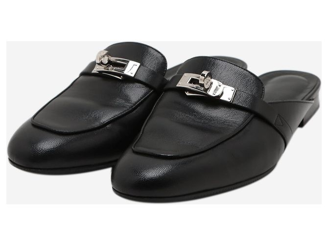Kelly Hermès Schwarze Oz-Leder-Mules - Größe EU 37,5
