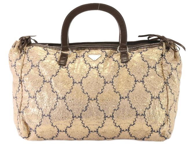 Bolsa de mão em lona dourada e couro Triangle Prada