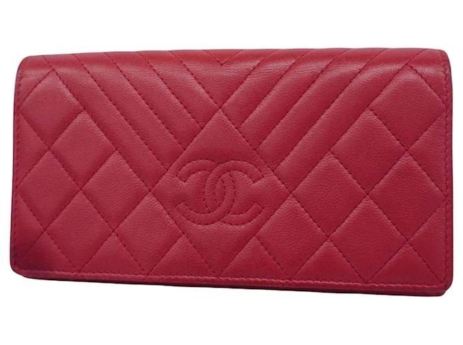 Chanel V-Stich Cuir Rouge  ref.1547195