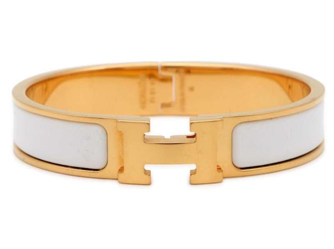 Hermès Hermes Click H Clack PM Bracelet White Golden Metal Enamel  ref.1547379