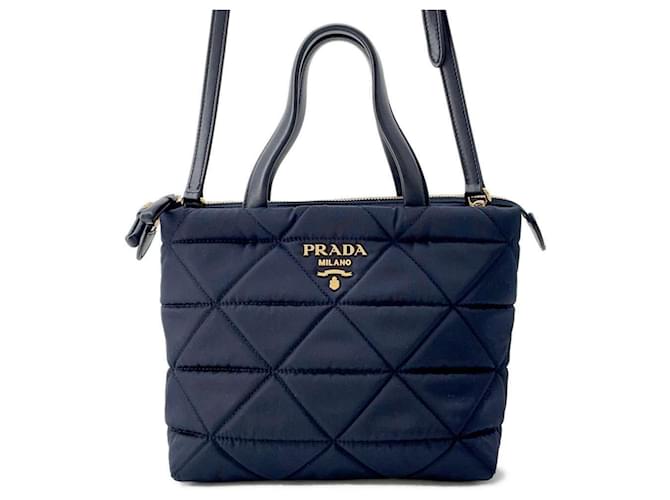 Tote Prada Tessuto Quilted Nylon Leather Handbag Blue  ref.1547422