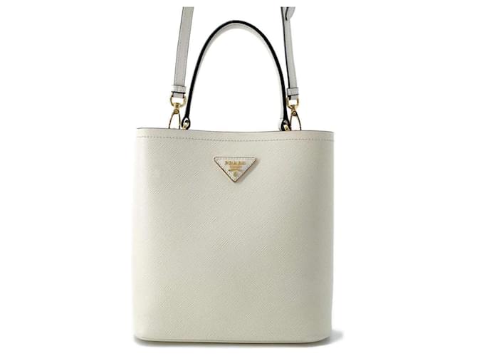 Bolso de mano de cuero Saffiano Panier de Prada Blanco  ref.1547427