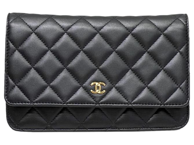 Sac à bandoulière Chanel en cuir d'agneau noir avec chaîne  ref.1547439