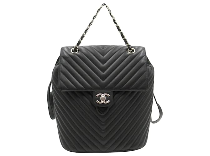 Chanel V-Stich Preto Couro  ref.1547492