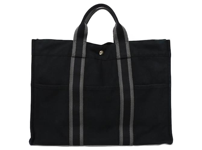 Hermès Borsa Tote Foultou MM HERMES Marrone Nero Cotone  ref.1547640