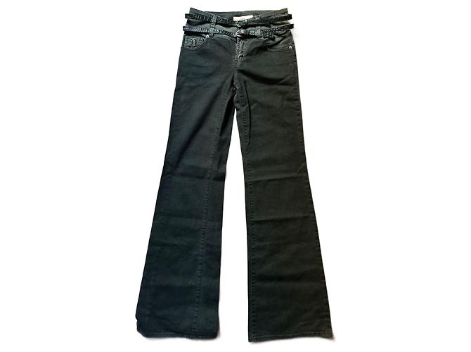 Jeans neri bondage a gamba bootcut di John Galliano dei primi anni 2000. Nero