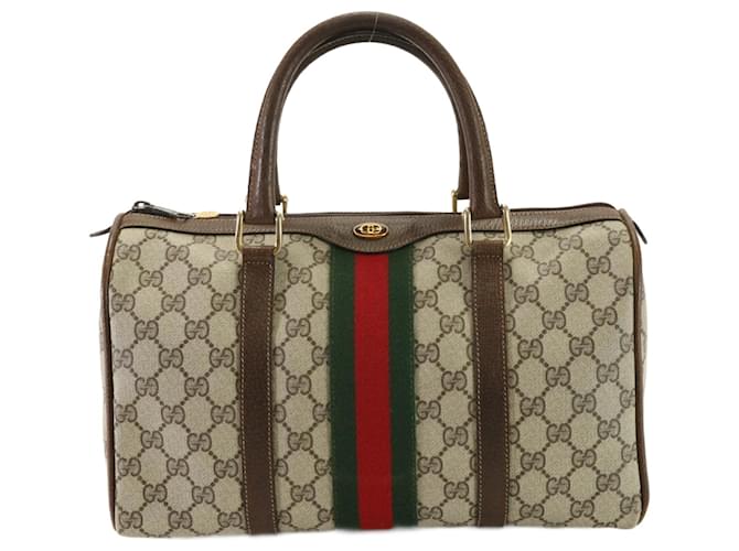 Sac à main en cuir Gucci GG Supreme Sherry Line Boston Toile Marron  ref.1547725