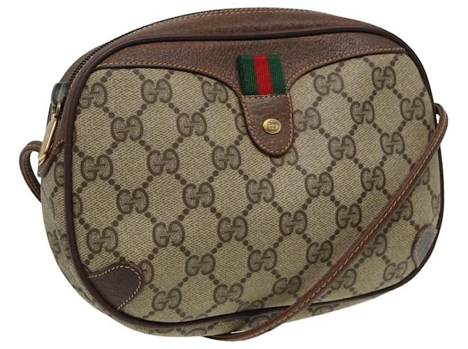 GUCCI GG Canvas Web Sherry Line Shoulder Bag PVC Leather Beige Auth 83133  ref.1547933