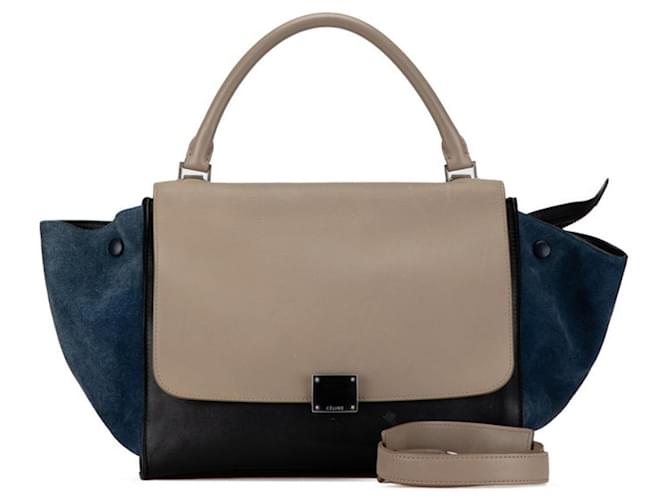 Céline Sac à main moyen Celine Traveze Suede Cuir Marron Noir Bleu Marine  ref.1548095