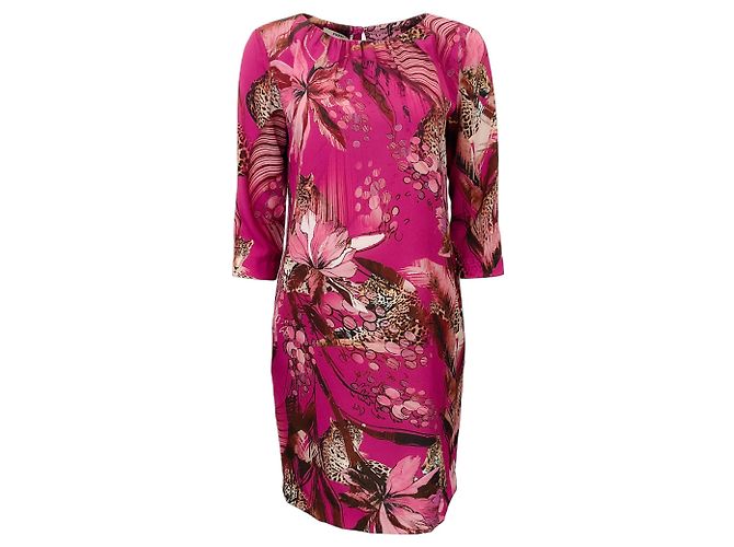 Fuzzi Magenta Leopard Palm Kleid Pink