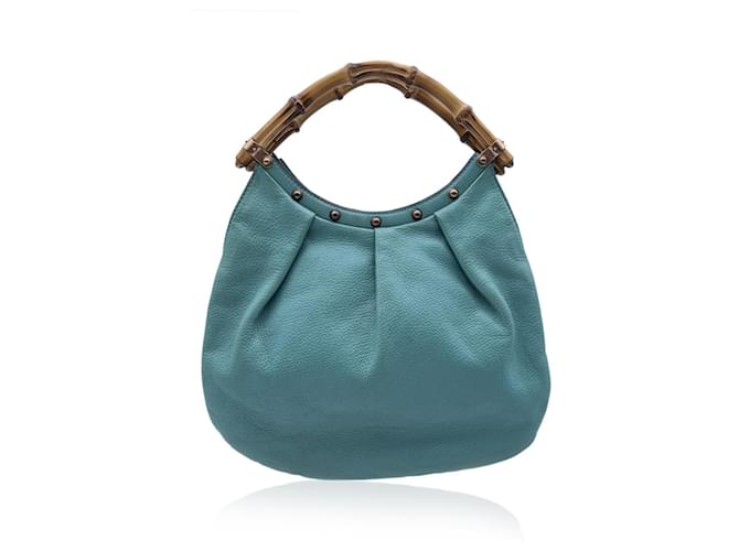 Gucci Sac à main hobo en cuir turquoise avec poignées en bambou et clous  ref.1548284