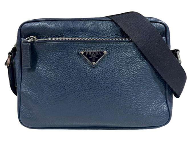 Prada Saffiano Azul marinho Couro  ref.1548906