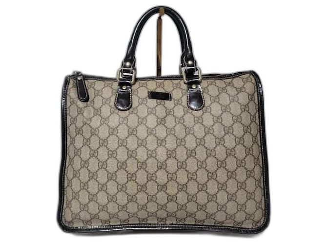Bolsa tote em canvas e couro Gucci GG Supreme Joy Marrom Bege
