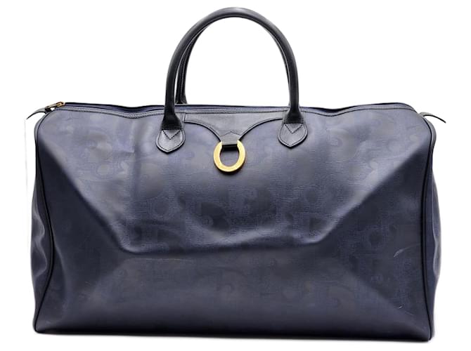 Vintage Monogramm Duffel Boston Tasche von Christian Dior Marineblau Leinwand  ref.1549204