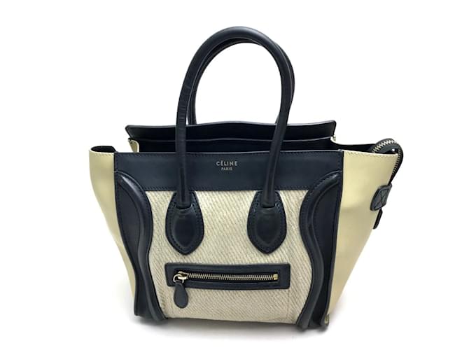 Céline Sac fourre-tout de la série Luggage Micro Shopper CELINE Cuir Noir Beige  ref.1549383