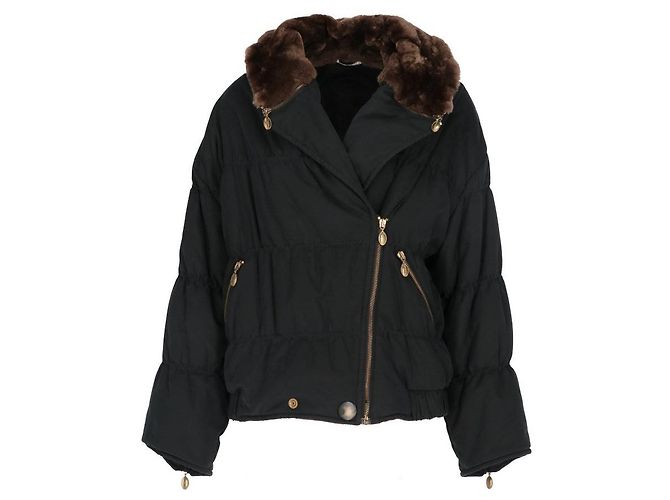 Piumone blu Max Mara con colletto in lapin