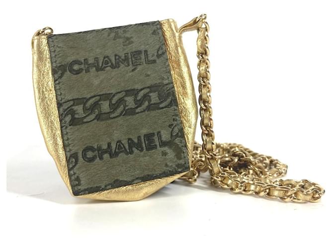 Chanel Pochette Chain Shoulder Bag Golden Khaki Leather  ref.1549676