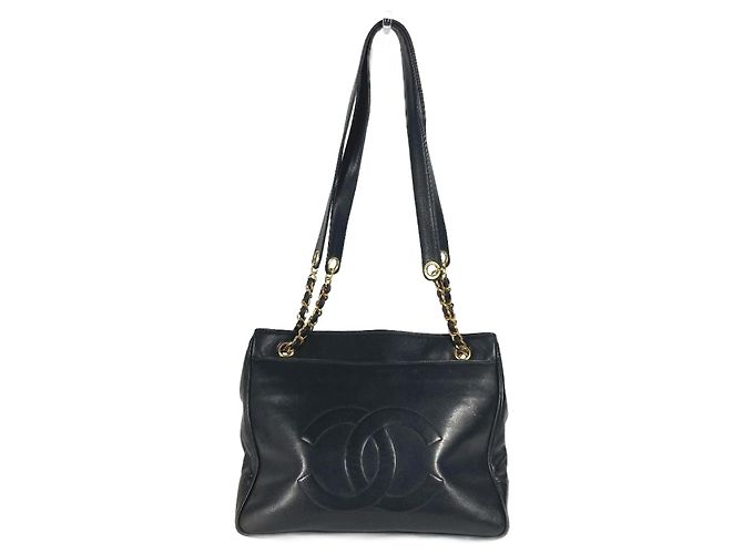 Borsa a spalla grande Chanel CC Coco Mark W con catena Nero