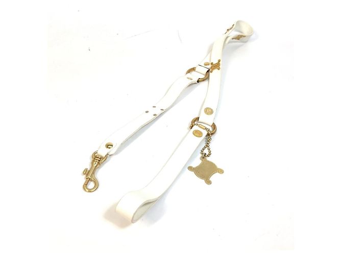 Céline Celine Triomphe Leather Dog Leash White