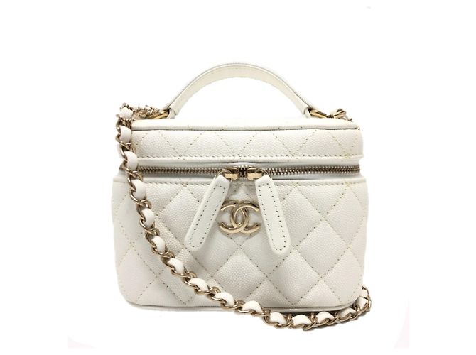 Bolsa Vanity de Couro Caviar Chanel Branco