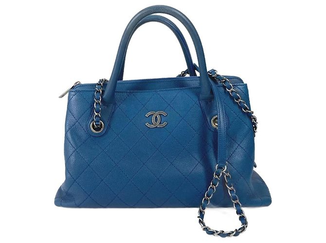 Bolsa tote de couro caviar Chanel Azul