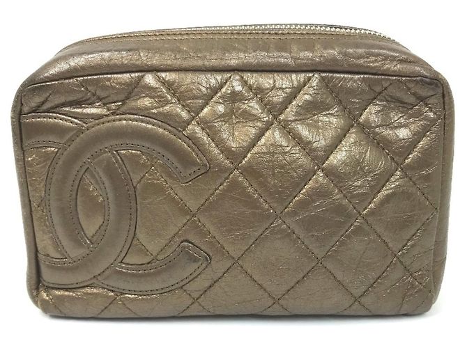 Pochete acolchoada CC da linha Cambon da Chanel Marrom Dourado
