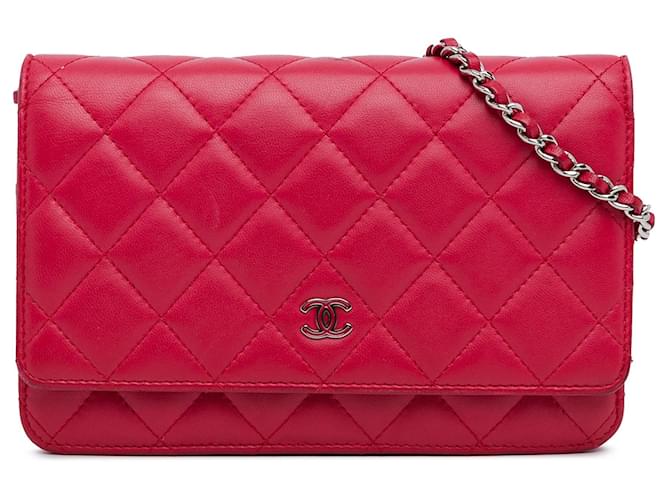 Pink Chanel Classic Lambskin Wallet on Chain Crossbody Bag Leather  ref.1549888