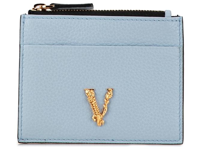 Porte-cartes en cuir bleu avec logo Virtus de Versace  ref.1549907