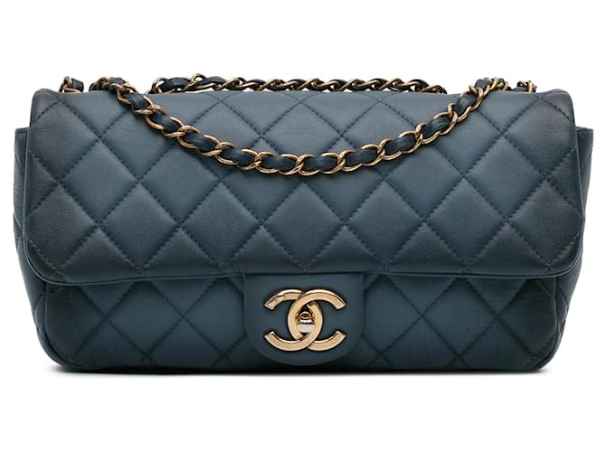 Blue Chanel CC Quilted Calfskin Ombre Flap Shoulder Bag Leather  ref.1549920