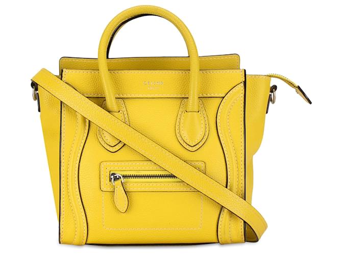 Céline Bolsa Celine Nano Luggage Tote amarela Amarelo Couro  ref.1549997